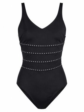 Fit 4 U Black Studded One Piece Swimsuit Size 12 Tummy Control